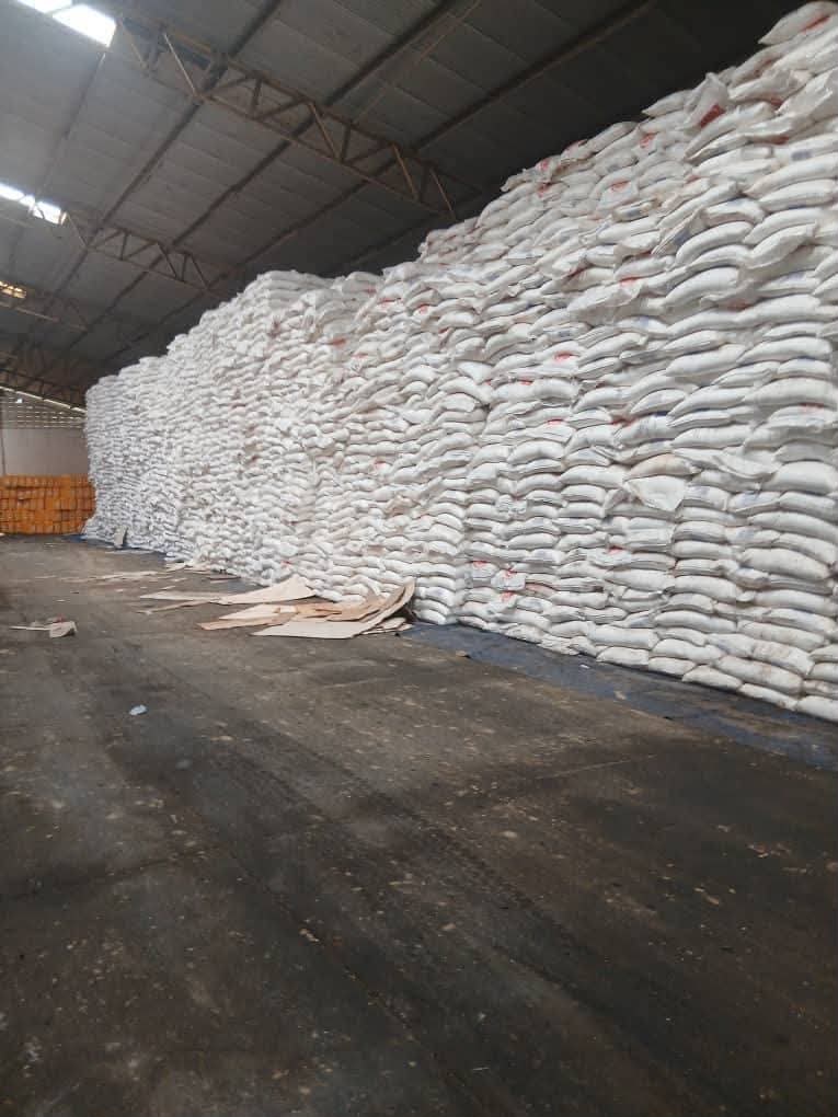 Stacks of sacks in a warehouse