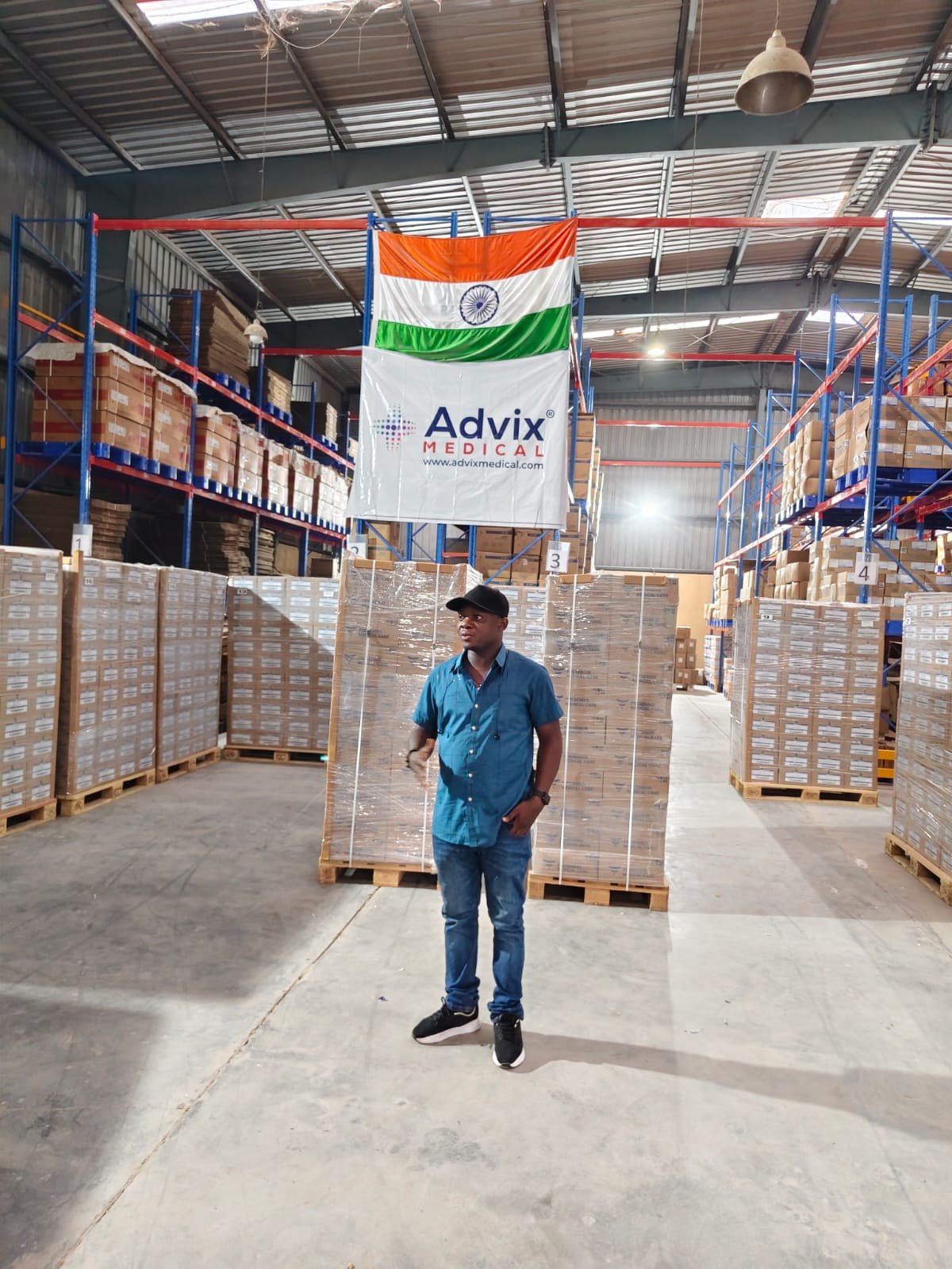 Pharmaceutical warehouse with Advix Medical signage